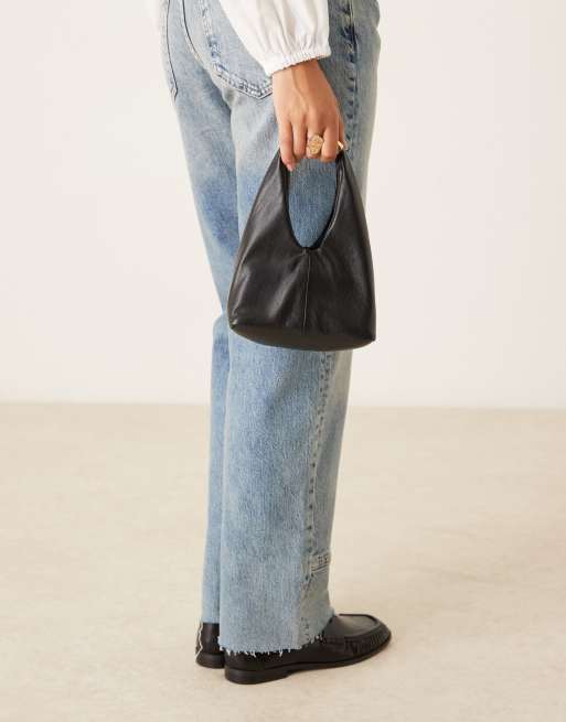 Mango faux leather hardware handle slouchy shoulder bag in black