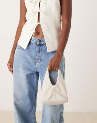 Mango Faux Leather Hardware Handle Slouchy Shoulder Bag In Neutral