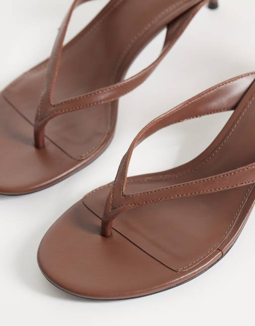 Mango faux leather heeled flip flop in chocolate, 3 of 4