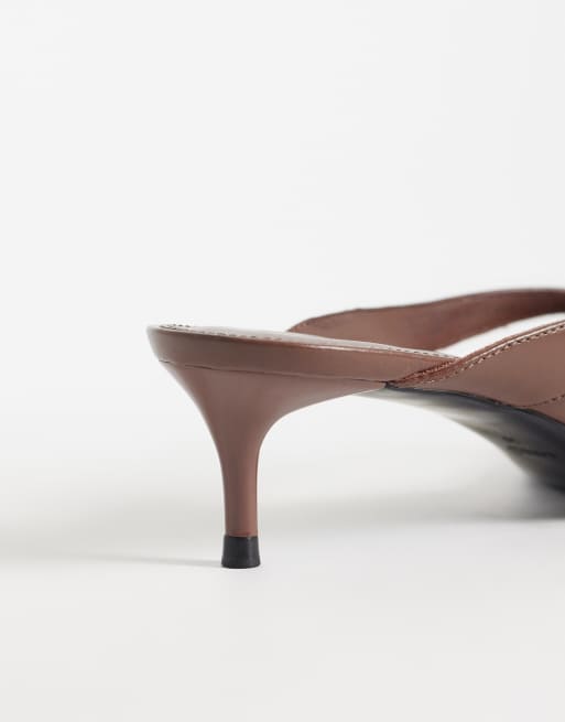 Mango faux leather heeled flip flop in chocolate, 4 of 4