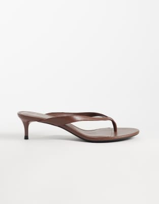 Mango Faux Leather Heeled Flip Flops In Brown