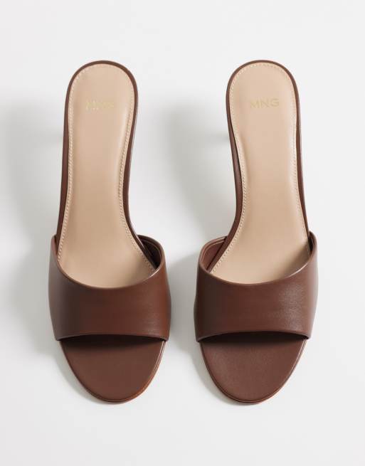 Mango faux leather heeled mule in brown, 2 of 4
