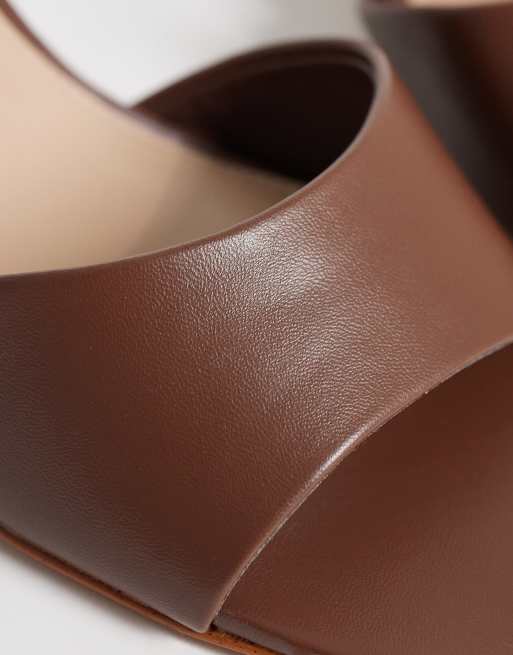 Mango faux leather heeled mule in brown, 4 of 4