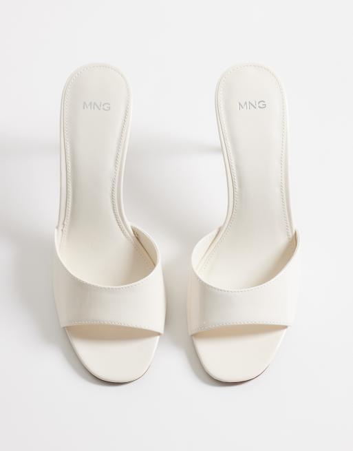 Mango faux leather heeled mule in white, 2 of 4