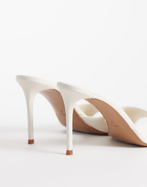 Mango faux leather heeled mule in white, 3 of 4