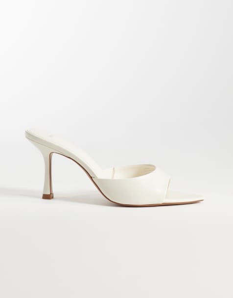 Mango faux leather heeled mules in cream - view 1