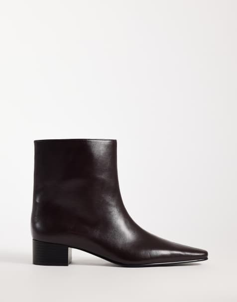 Mango faux leather heeled pointed chelsea boot in chocolate - view 1