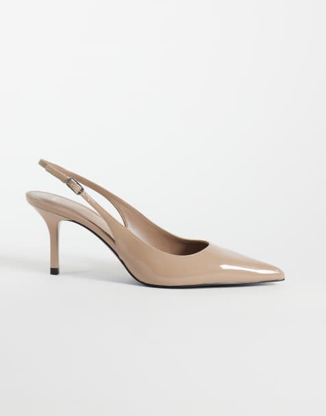 Mango faux leather heeled slingback in mushroom - view 1