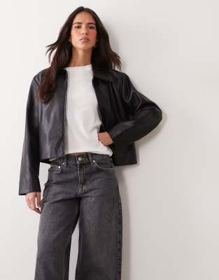 Mango Faux Leather Jacket In Black