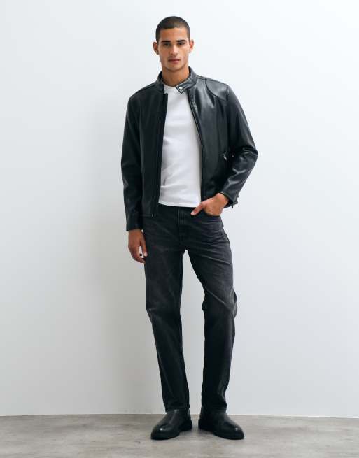 Mango faux leather jacket in black, 3 of 5