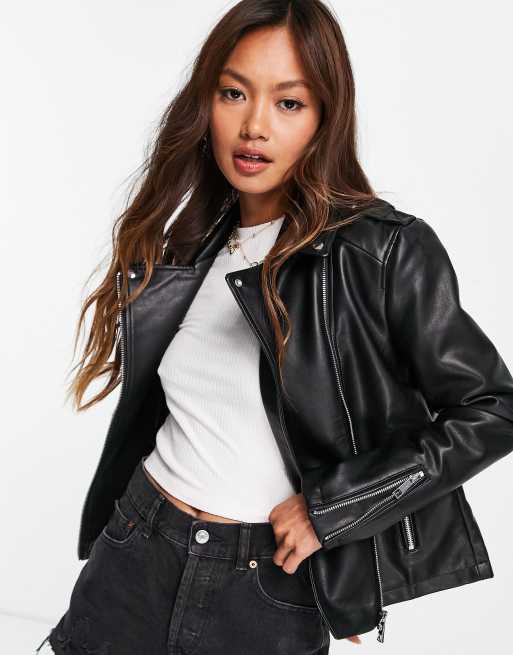 Mango faux leather jacket in black | ASOS