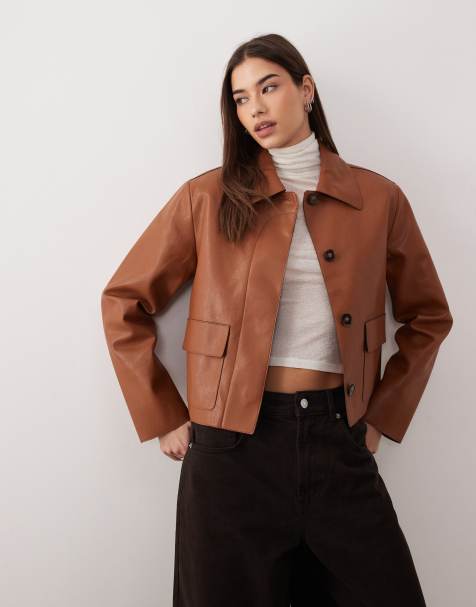 Mango faux leather jacket in brown