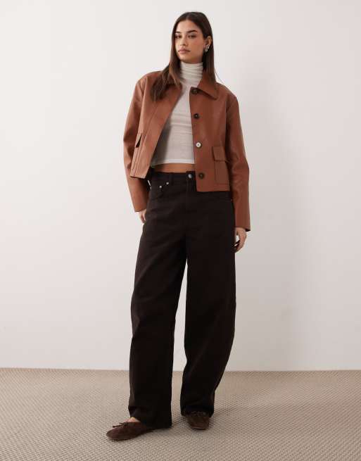 Mango faux leather jacket in brown, 2 of 4