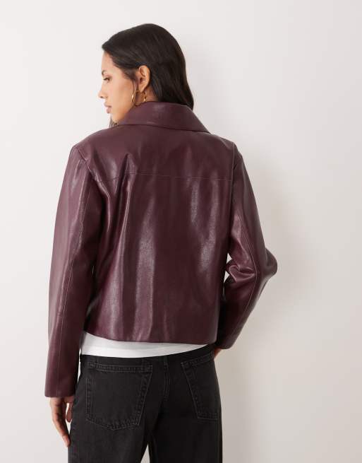 Mango faux leather jacket in burgundy, 3 of 4