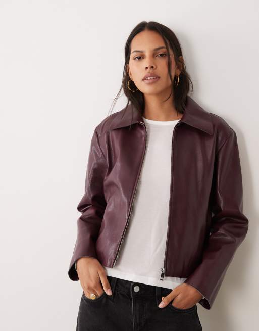 Mango faux leather jacket in burgundy, 4 of 4