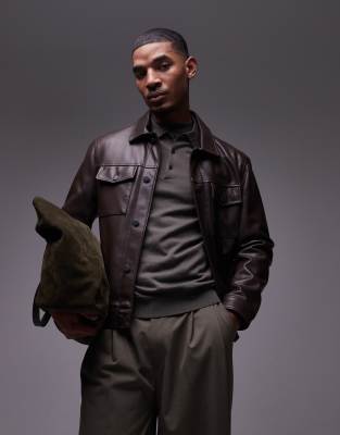 faux leather jacket in dark brown