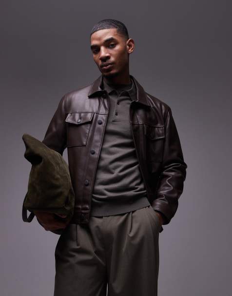 Mango faux leather jacket in dark brown - view 1