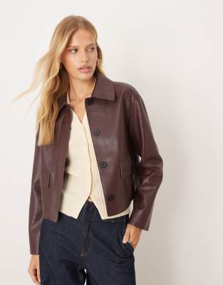 Mango Faux Leather Jacket In Brown