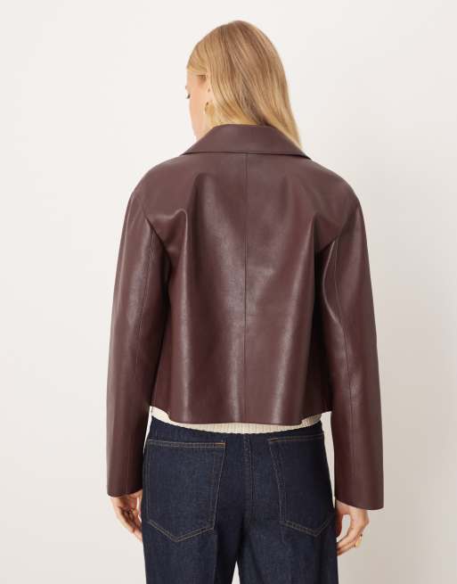 Mango faux leather jacket in dark red