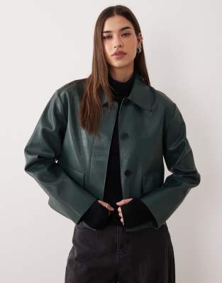 Mango Faux Leather Jacket In Green