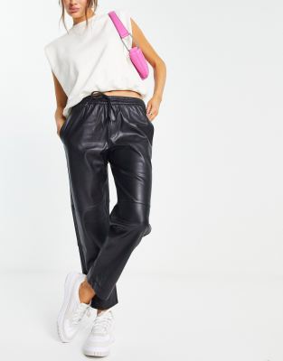 Hollister Faux Leather Flared Trouser in Black