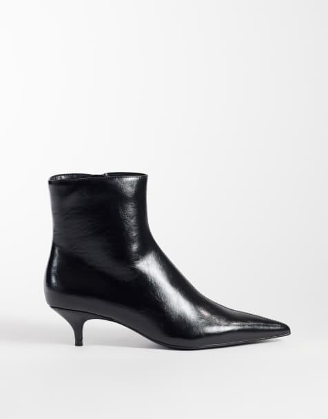 Mango faux leather kitten heeled ankle boot in black - view 1