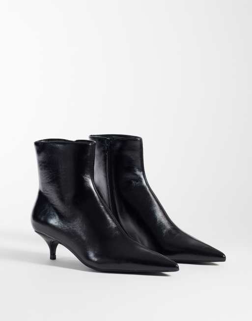 Mango faux leather kitten heeled ankle boot in black, 2 of 4