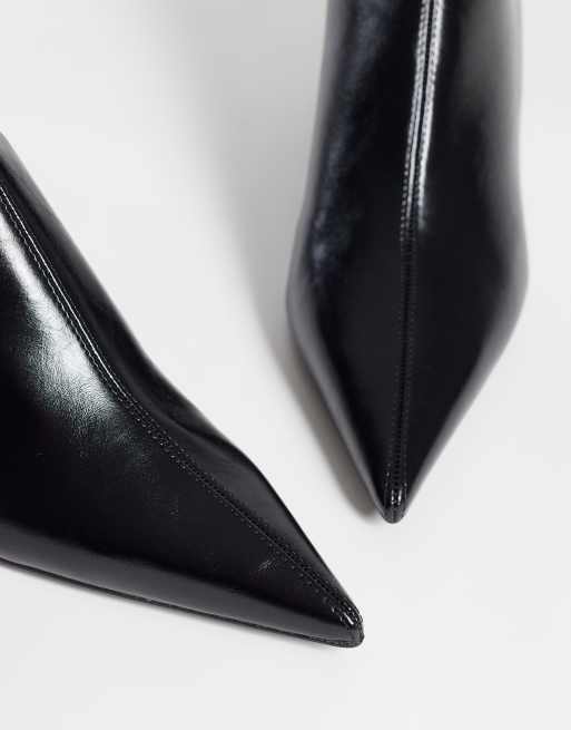 Mango faux leather kitten heeled ankle boot in black, 3 of 4