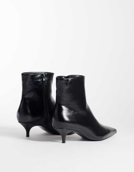 Mango faux leather kitten heeled ankle boot in black, 4 of 4