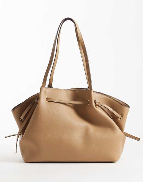 Mango faux leather large slouchy tote bag in latte - view 1