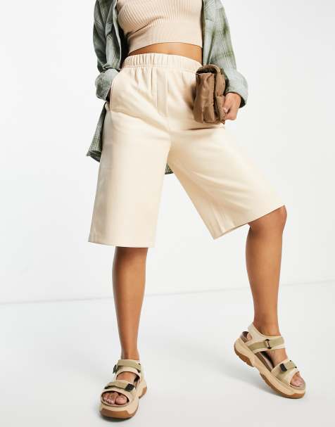 Mango faux leather longline city short in buttermilk - view 1
