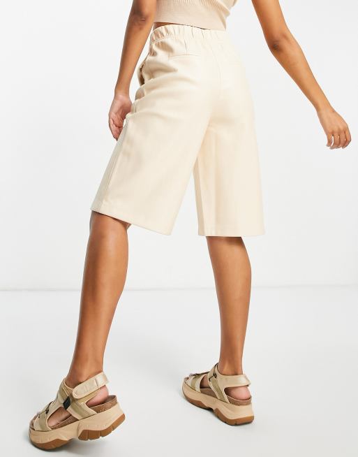 Mango faux leather longline city short in buttermilk, 2 of 4