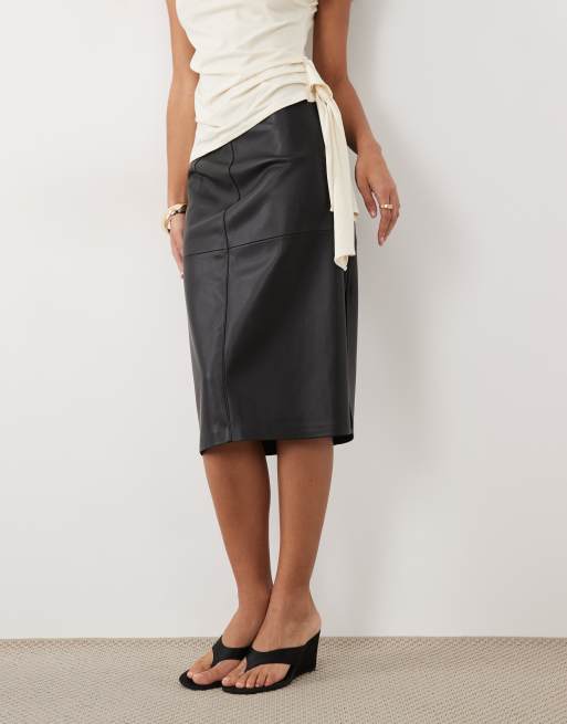 Mango faux leather midi pencil skirt in black, 2 of 5