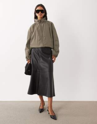 Mango Faux Leather Midi Skirt In Black