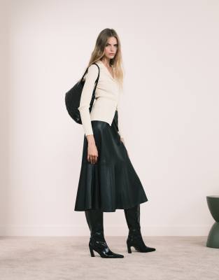 Mango Faux Leather Midi Skirt In Black