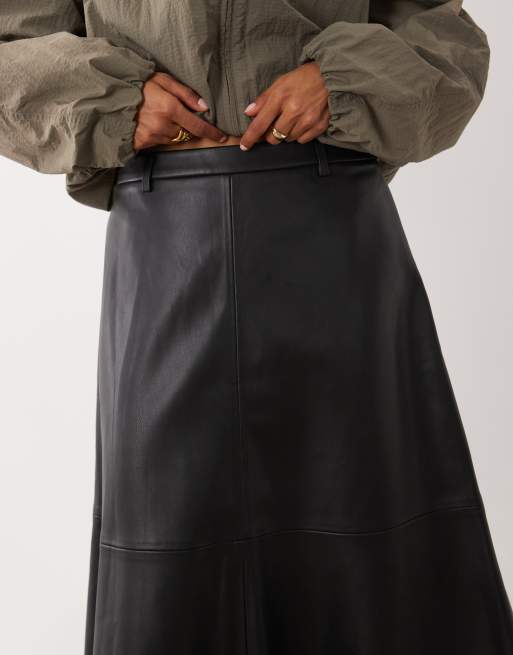 Mango faux leather midi skirt in black, 4 of 5