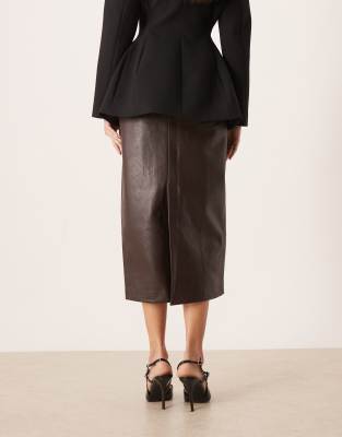 Mango Faux Leather Midi Skirt In Brown