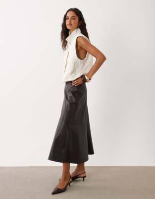 Mango Faux Leather Midi Skirt In White