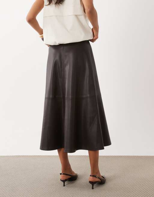 Mango faux leather midi skirt in brown, 5 of 5