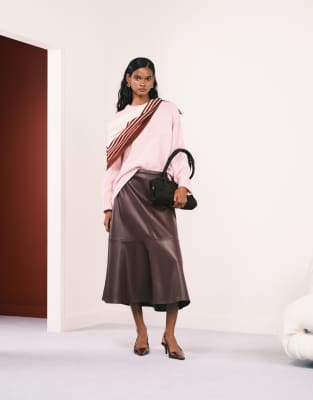 Mango Faux Leather Midi Skirt In Brown