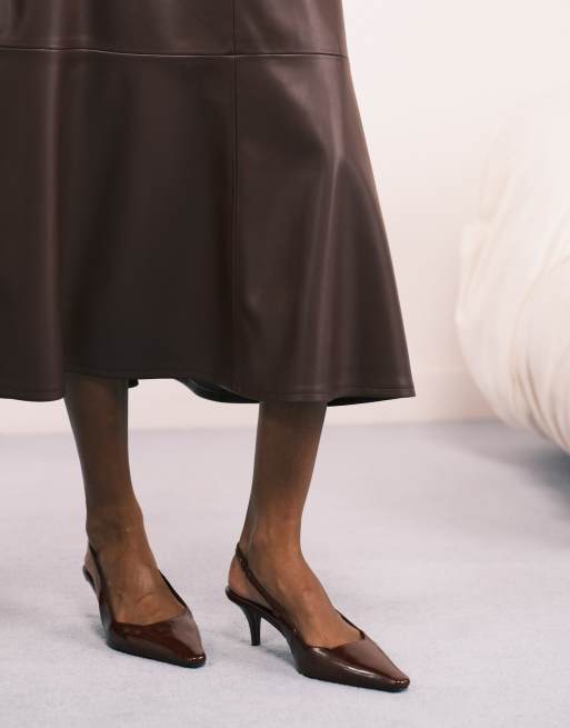 Mango faux leather midi skirt in burgundy, 4 of 5