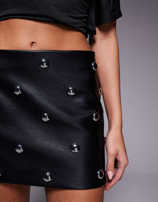 Mango faux leather mini skirt with studs in black, 3 of 5