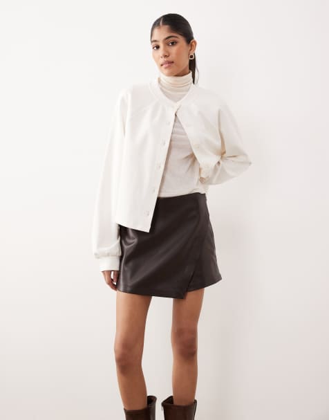 Mango faux leather mini skort in chocolate - view 1