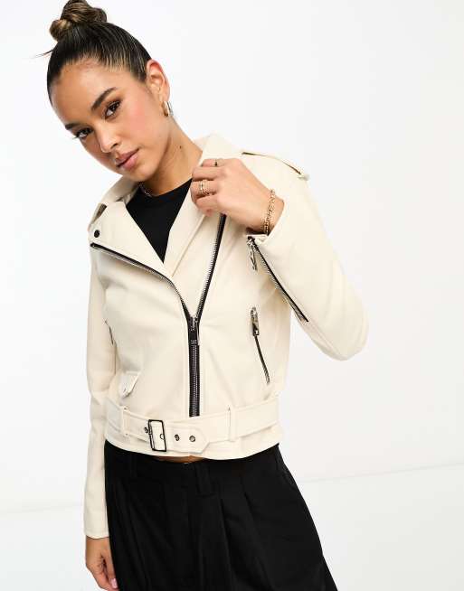 Mango white shop leather jacket