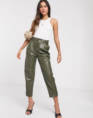 khaki leather trousers