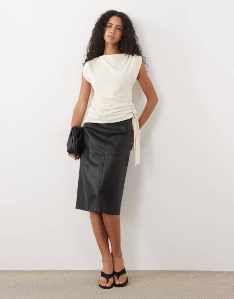 Mango faux leather pencil midi skirt in black - view 1