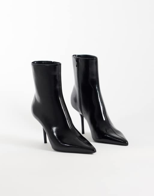 Mango faux leather pointed heeled ankle boot in black patent, 2 of 4