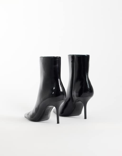 Mango faux leather pointed heeled ankle boot in black patent, 4 of 4