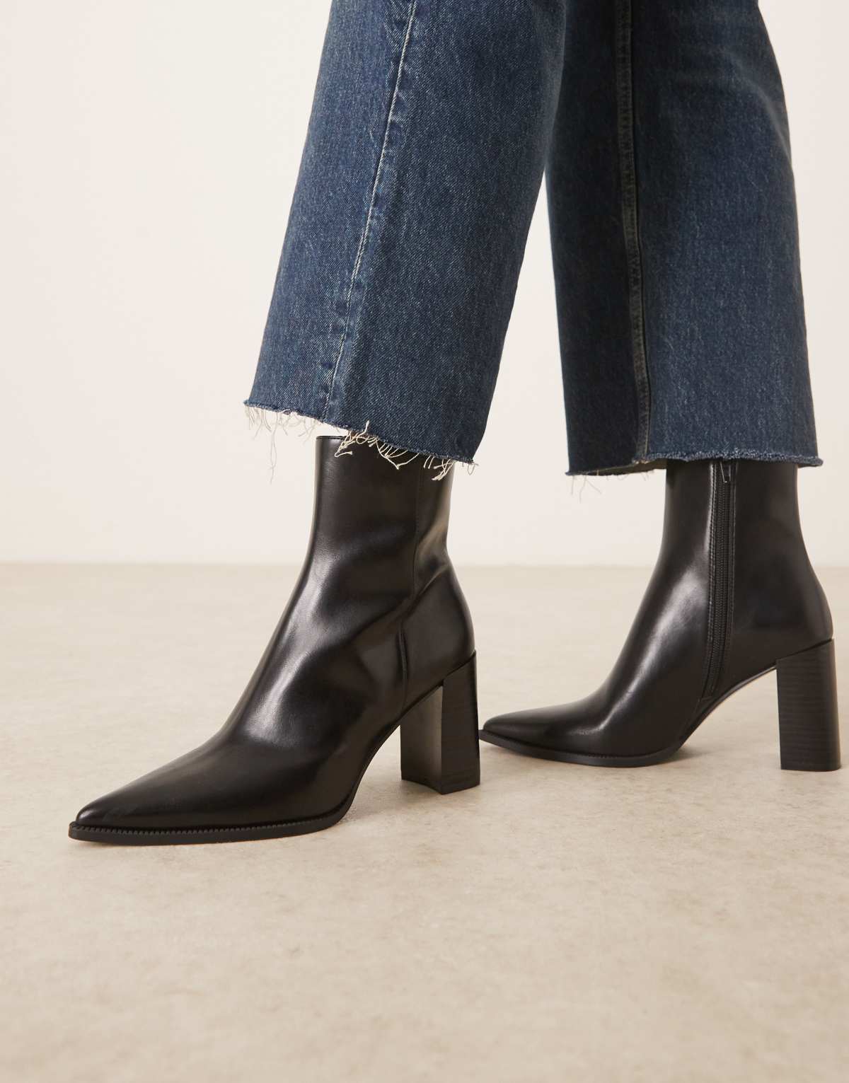 Mango faux leather pointed heeled ankle boot in black