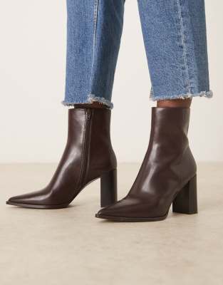 Mango Mango faux leather pointed heeled ankle boot in brown